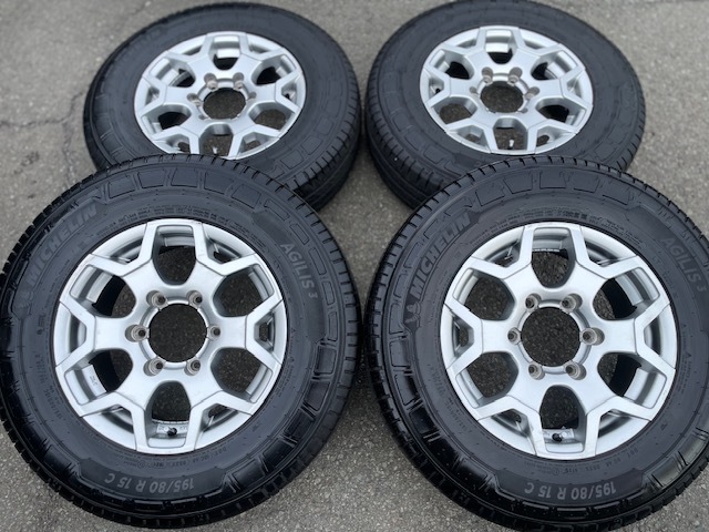 200系ハイエースに！バリ溝！ミシュラン アジリス3 195/80R15C 108/106×マナレイ ユーロデザイン シューティングライダー 中古セット！